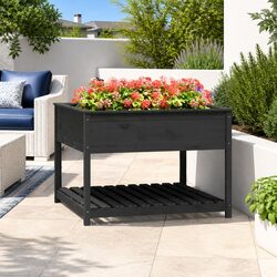 Grey Raised Flower Box Planter with Solid Pine Wood Build