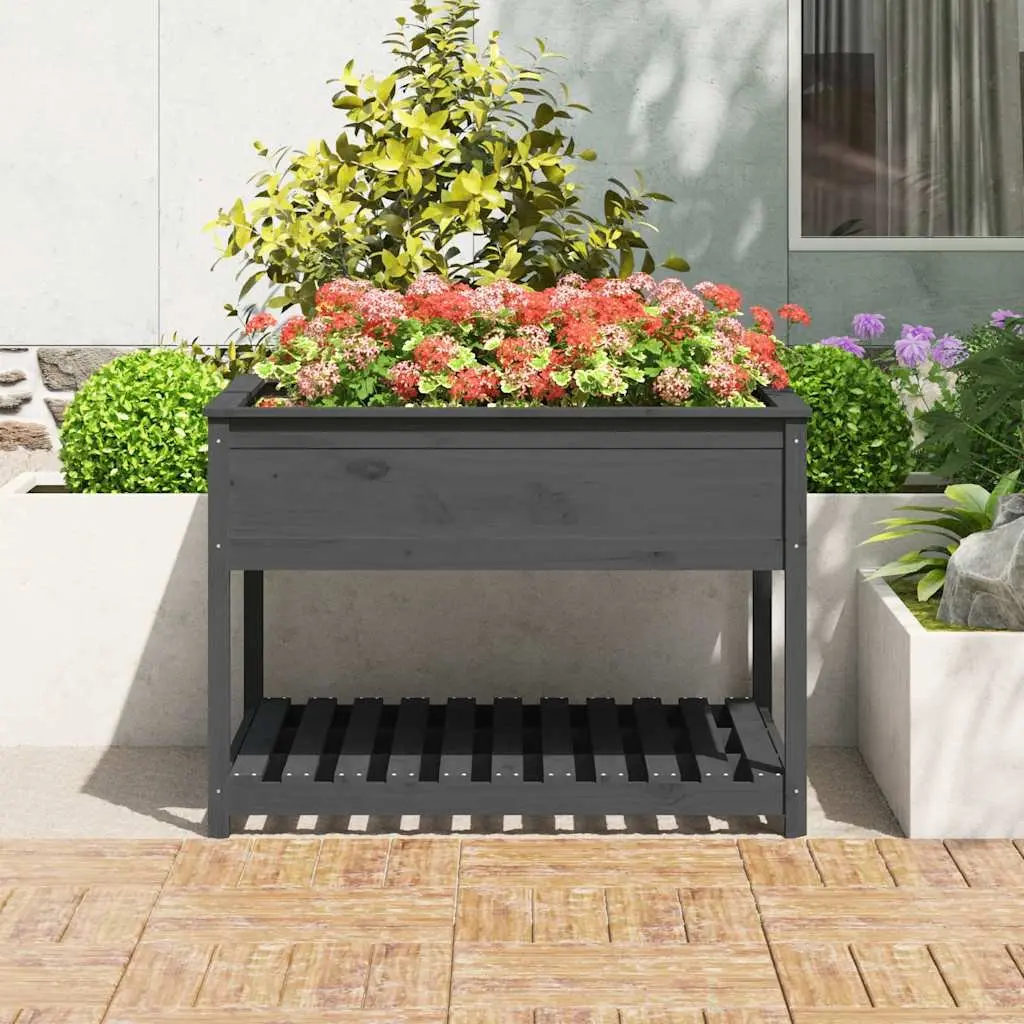 Grey Raised Flower Box Planter with Solid Pine Wood Build