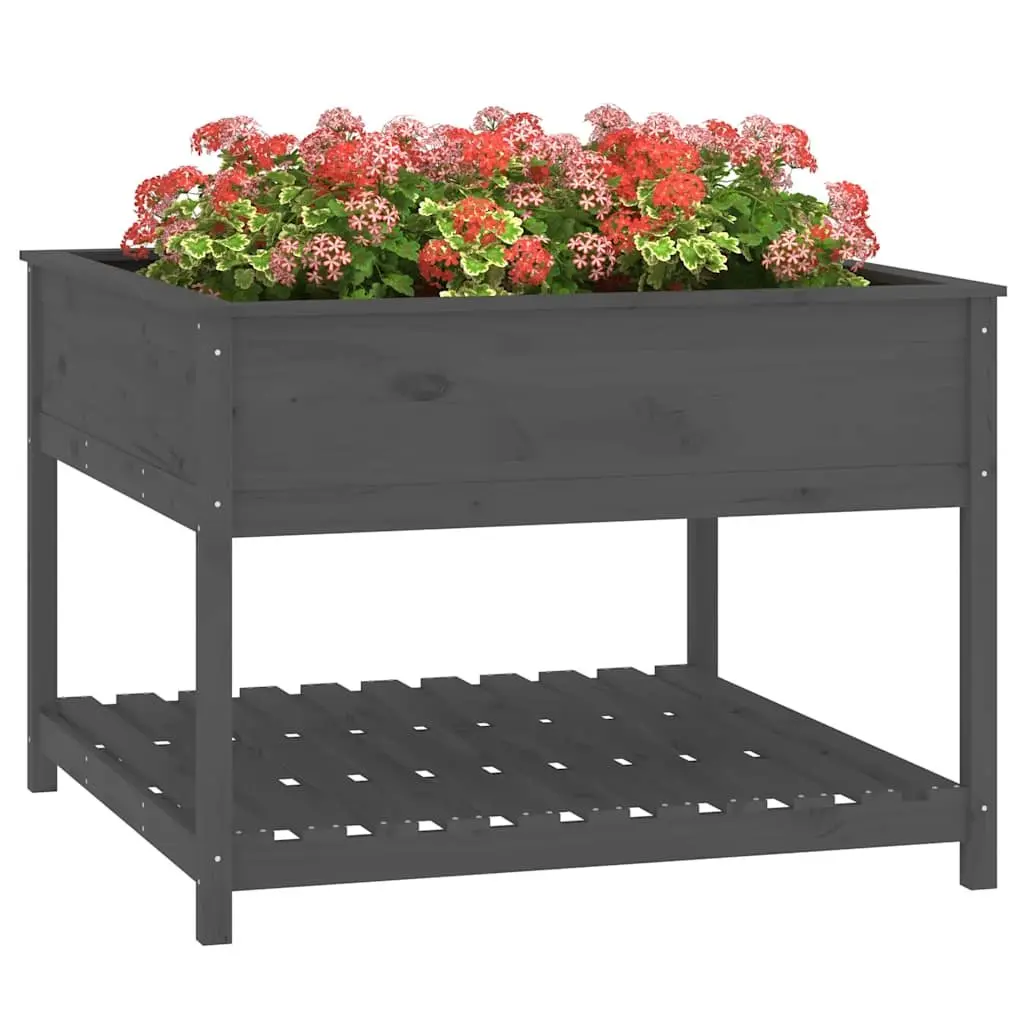 Grey Raised Flower Box Planter with Solid Pine Wood Build