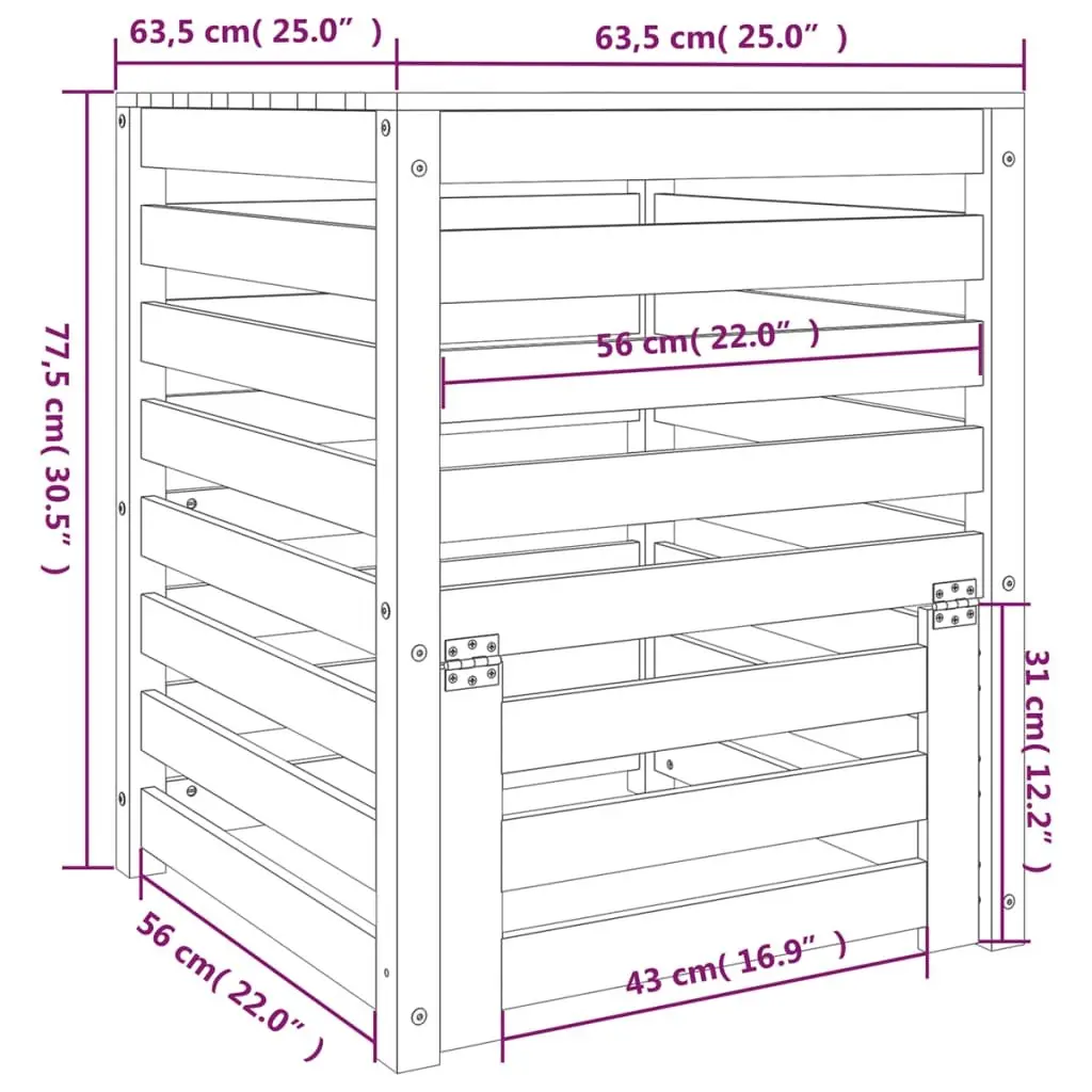 Solid Wood Pine Composter 63.5x63.5x77.5 cm