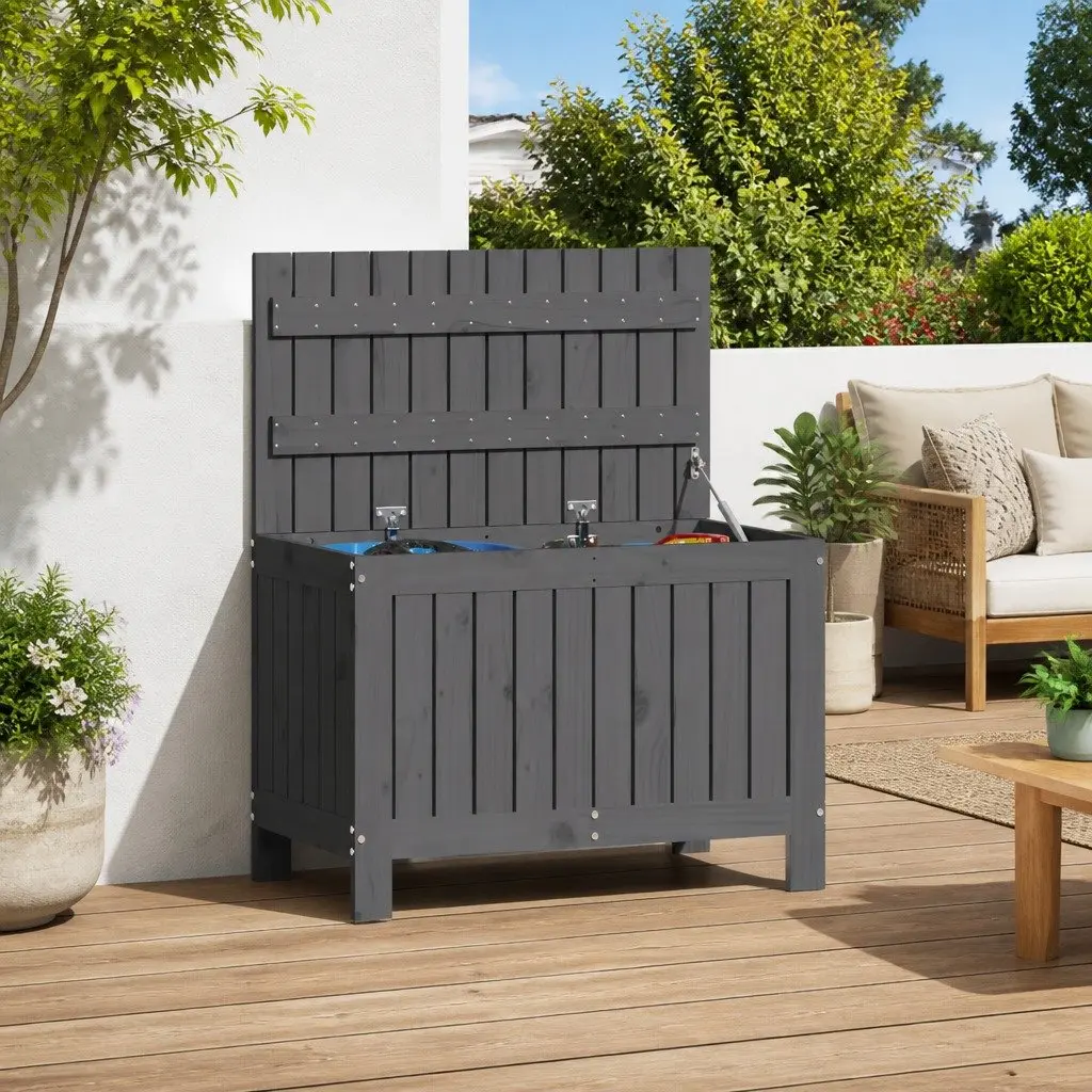 Garden Storage Box Grey Outdoor Solid Pine Wood Container 76 x 42.5 x 54 cm