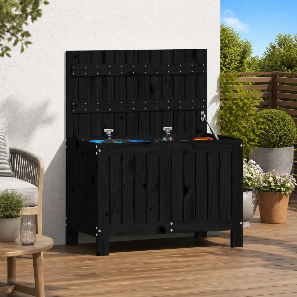 Garden Storage Box Outdoor Use Solid Pine Wood Black 76 x 42.5 x 54 cm