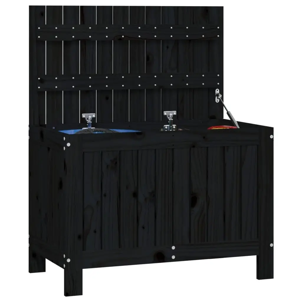 Garden Storage Box Outdoor Use Solid Pine Wood Black 76 x 42.5 x 54 cm