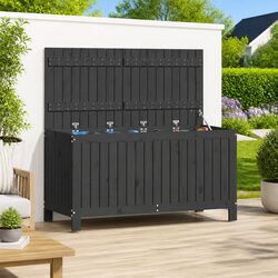 Garden Storage Box Specifications: Solid Pine Wood, Grey