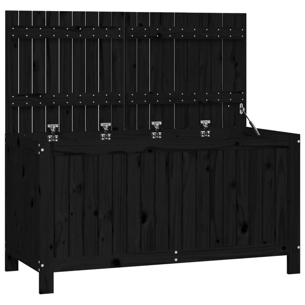 Garden Storage Box Outdoor Solid Pine Hydraulic Lid Black 121 x 55 x 64 cm