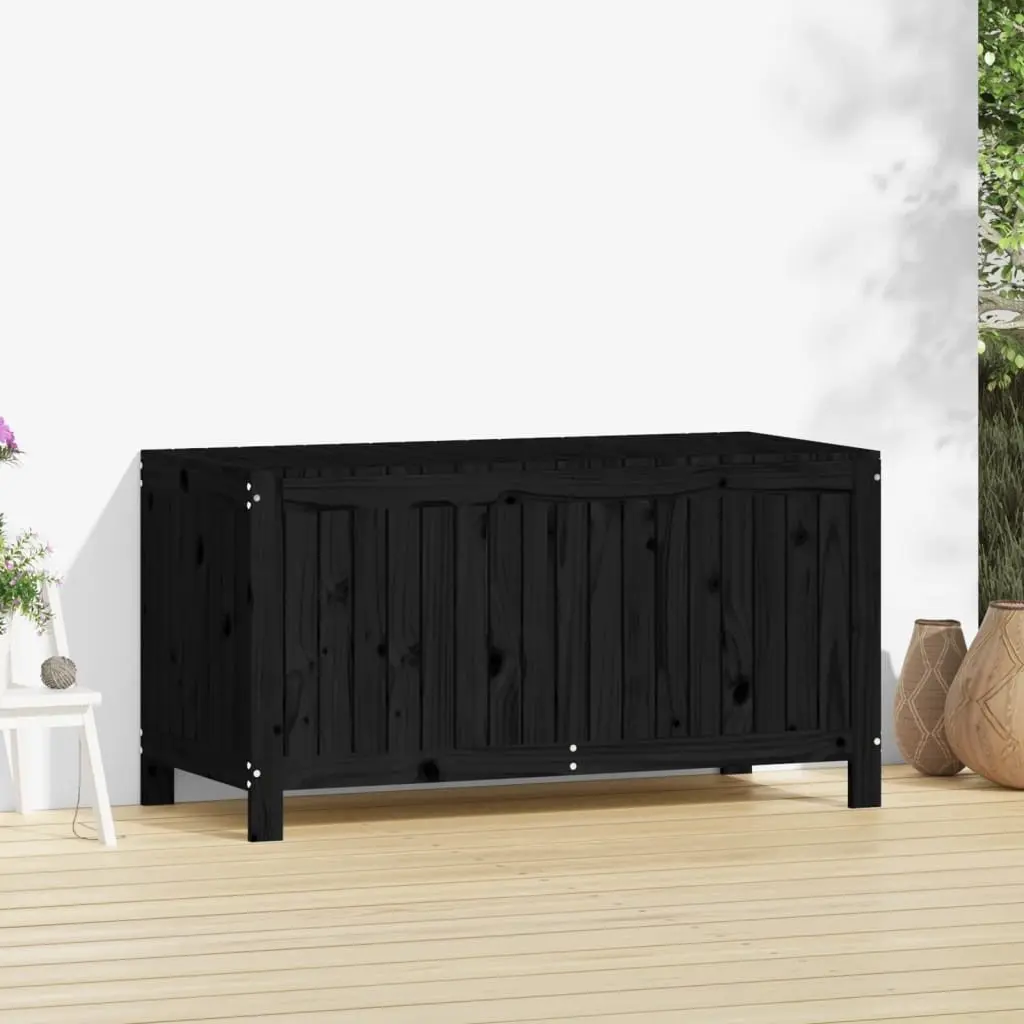 Garden Storage Box Outdoor Solid Pine Hydraulic Lid Black 121 x 55 x 64 cm