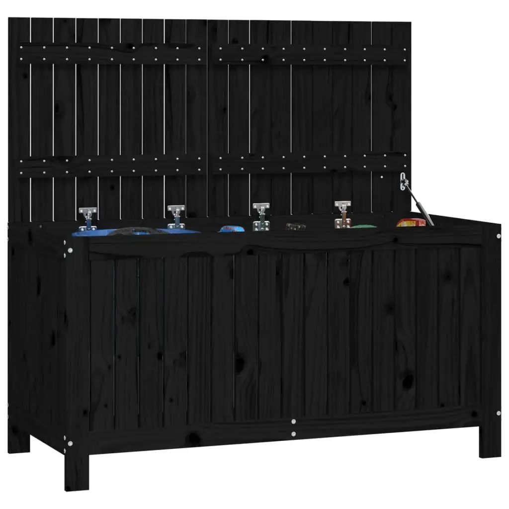 Garden Storage Box Outdoor Solid Pine Hydraulic Lid Black 121 x 55 x 64 cm