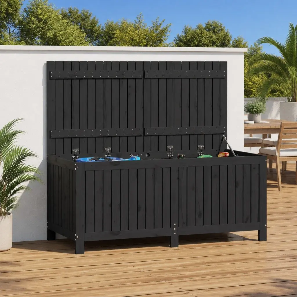 Garden Storage Box Grey Solid Wood Pine Outdoor Deck Patio Furniture Organizer