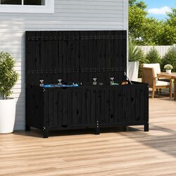 Garden Storage Box Black Wooden Outdoor Deck Tool Equipment Organizer Bench Seat