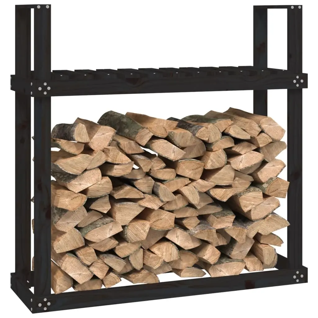 Firewood Rack Black Log Storage Holder Stand Solid Pine Wood 110x35x108.5 cm
