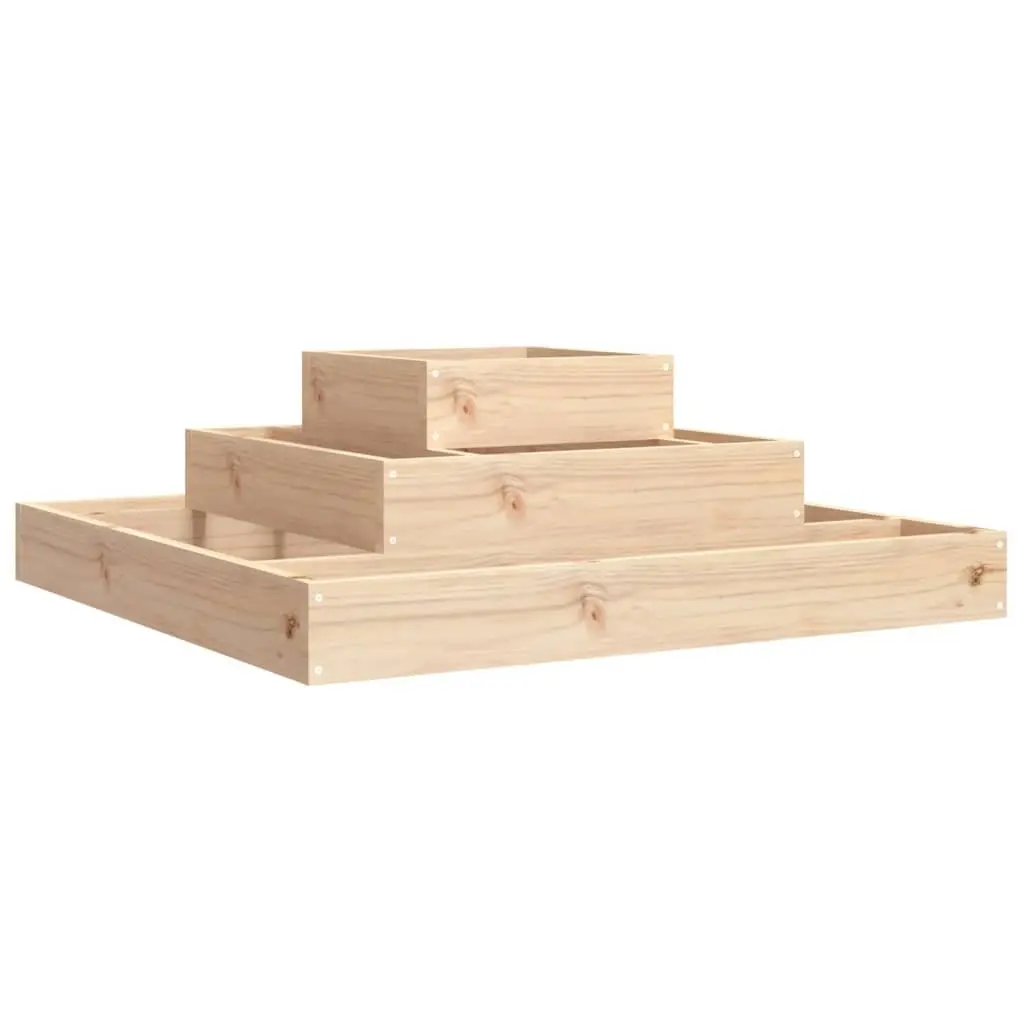 3-Tier Wooden Planter Box, 80x80x27cm, Solid Pine