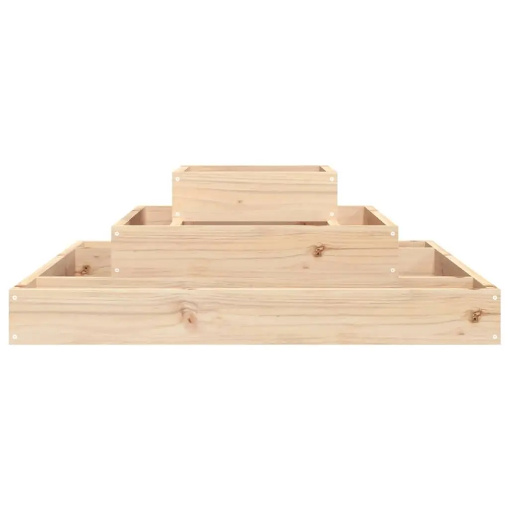 3-Tier Wooden Planter Box, 80x80x27cm, Solid Pine