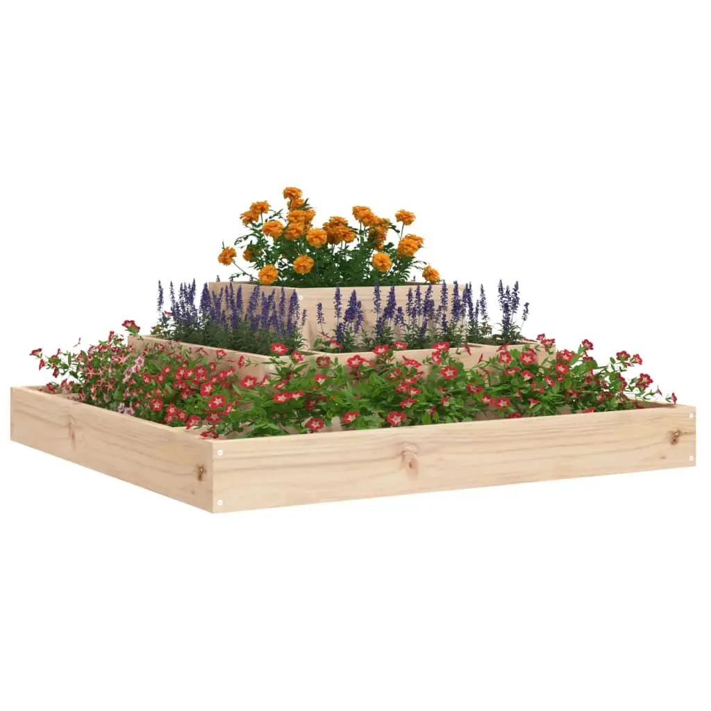 3-Tier Wooden Planter Box, 80x80x27cm, Solid Pine