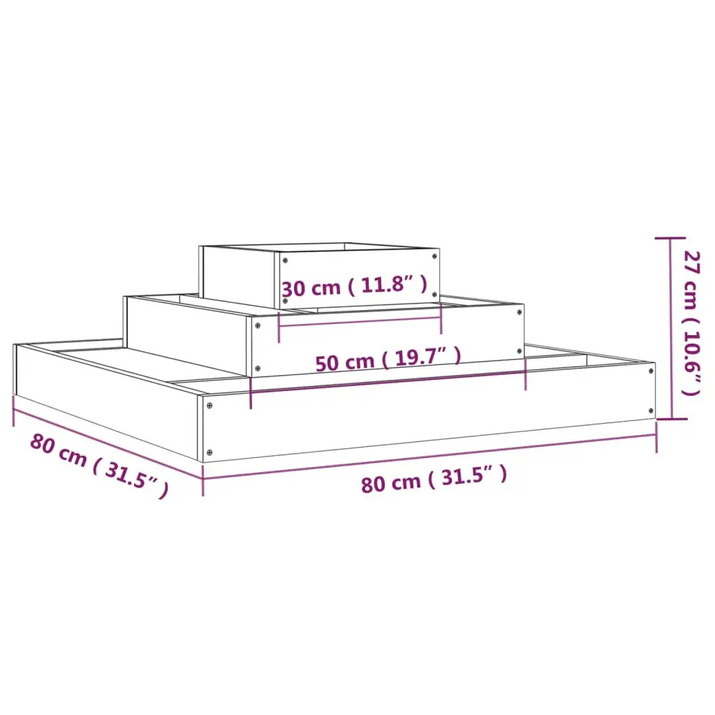 3-Tier Wooden Planter Box, 80x80x27cm, Solid Pine