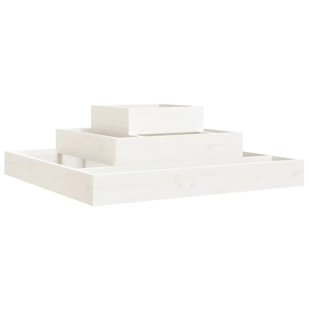 Wooden Planter Box White 80x80x27cm Garden Raised Bed 3-Tier Flower Pot