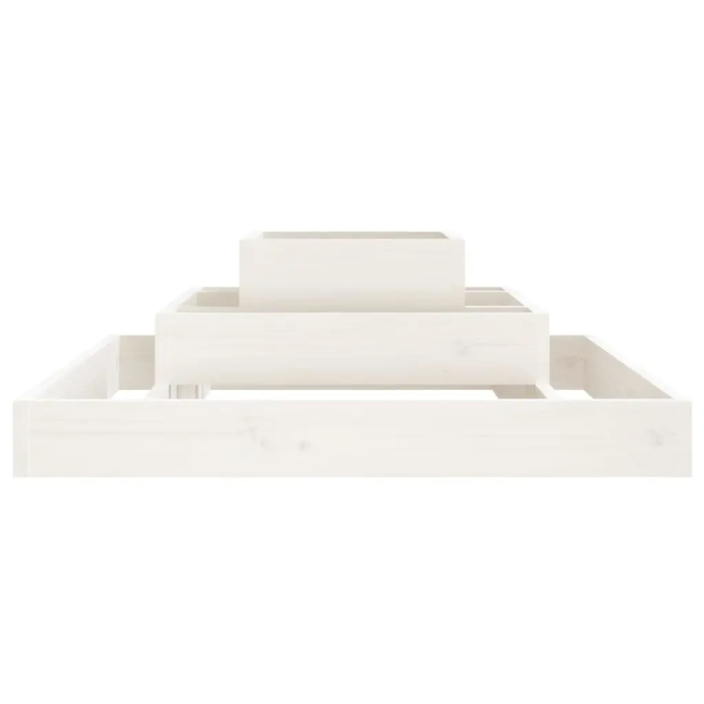 Wooden Planter Box White 80x80x27cm Garden Raised Bed 3-Tier Flower Pot