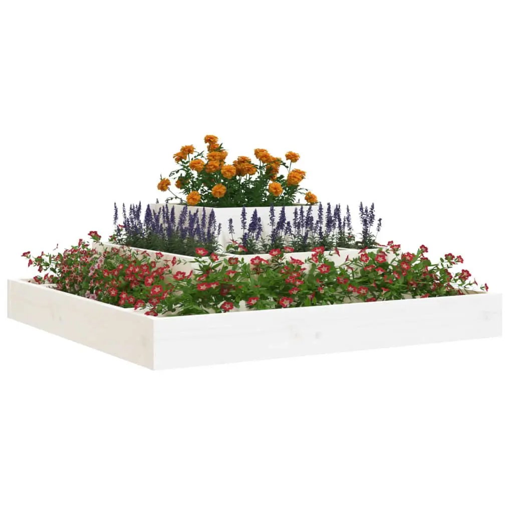 Wooden Planter Box White 80x80x27cm Garden Raised Bed 3-Tier Flower Pot