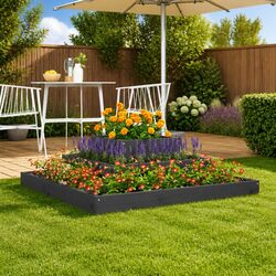 Wooden Planter Box 80x80x27 cm Grey 3-Tier Raised Garden Flower Pot Pine