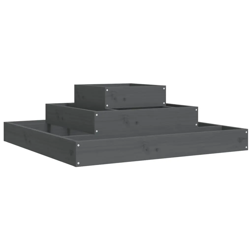 3-Tier Raised Planter Box Grey Pine 80x80x27cm Garden Flower Pot