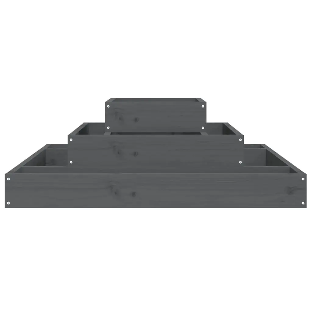 3-Tier Raised Planter Box Grey Pine 80x80x27cm Garden Flower Pot