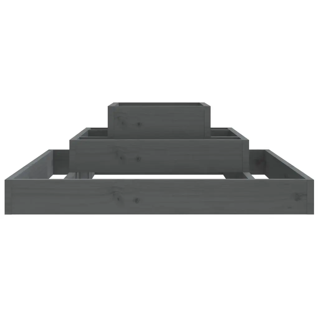 3-Tier Raised Planter Box Grey Pine 80x80x27cm Garden Flower Pot