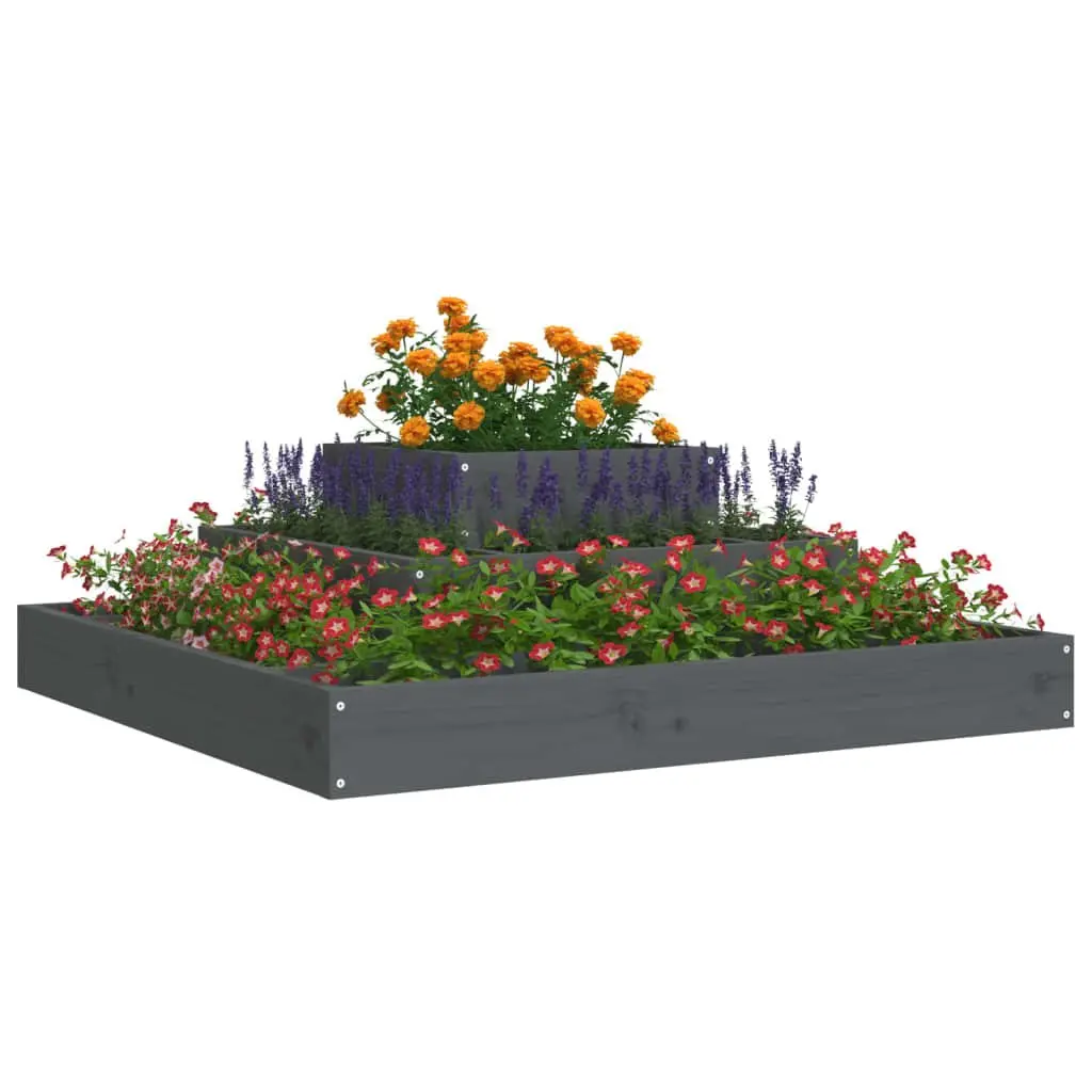 3-Tier Raised Planter Box Grey Pine 80x80x27cm Garden Flower Pot