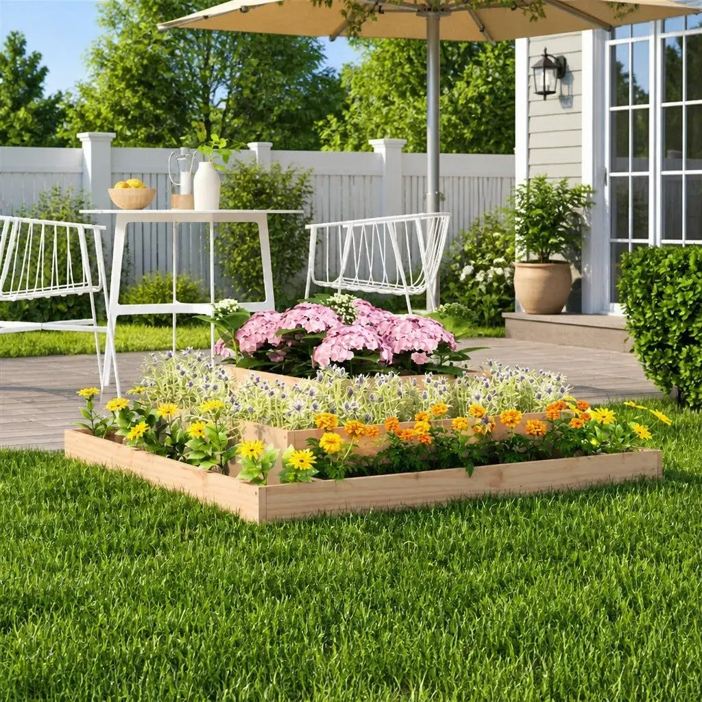Wooden Planter 110x110x27 cm 3-Tier Raised Flower Bed Garden Container
