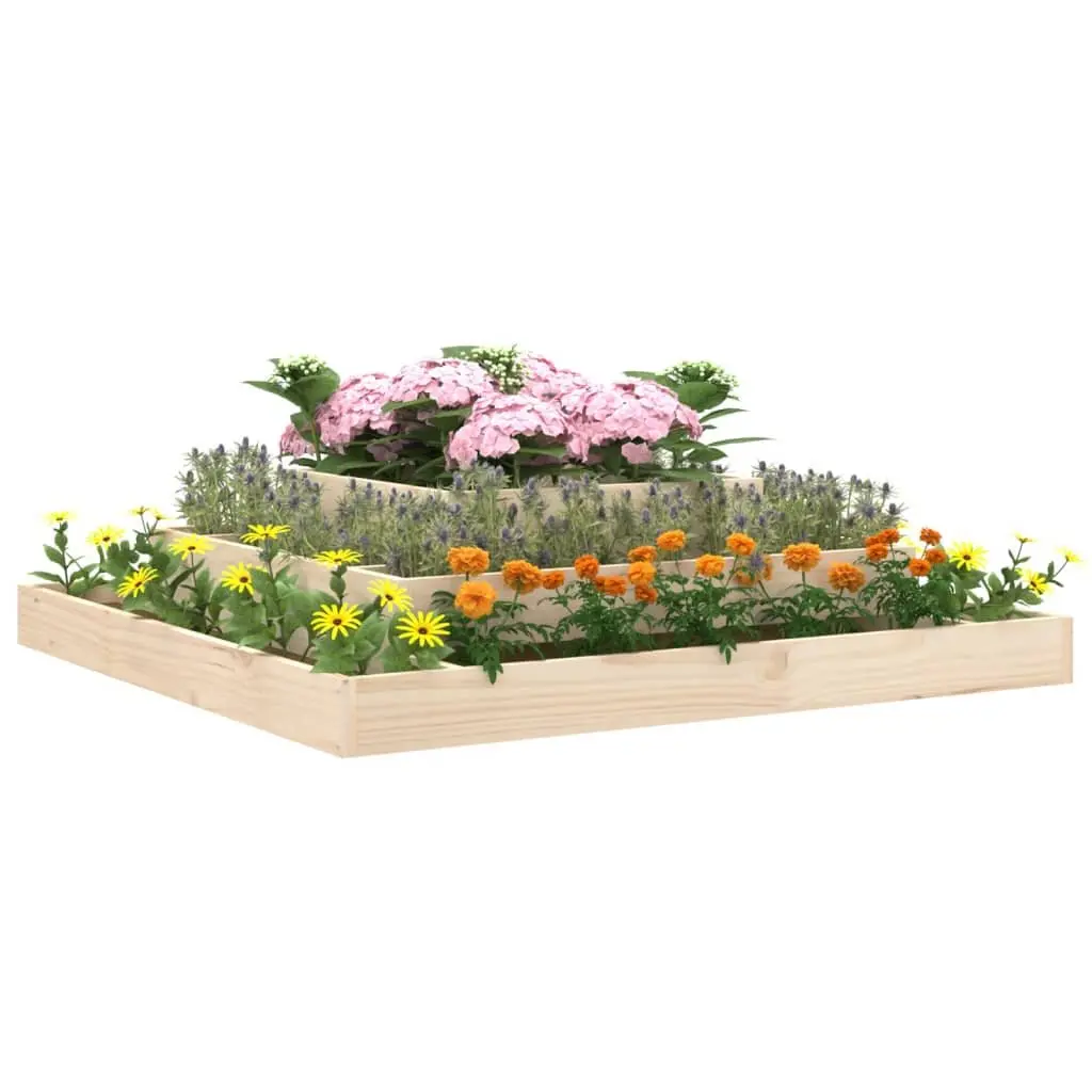 Wooden Planter 110x110x27 cm 3-Tier Raised Flower Bed Garden Container