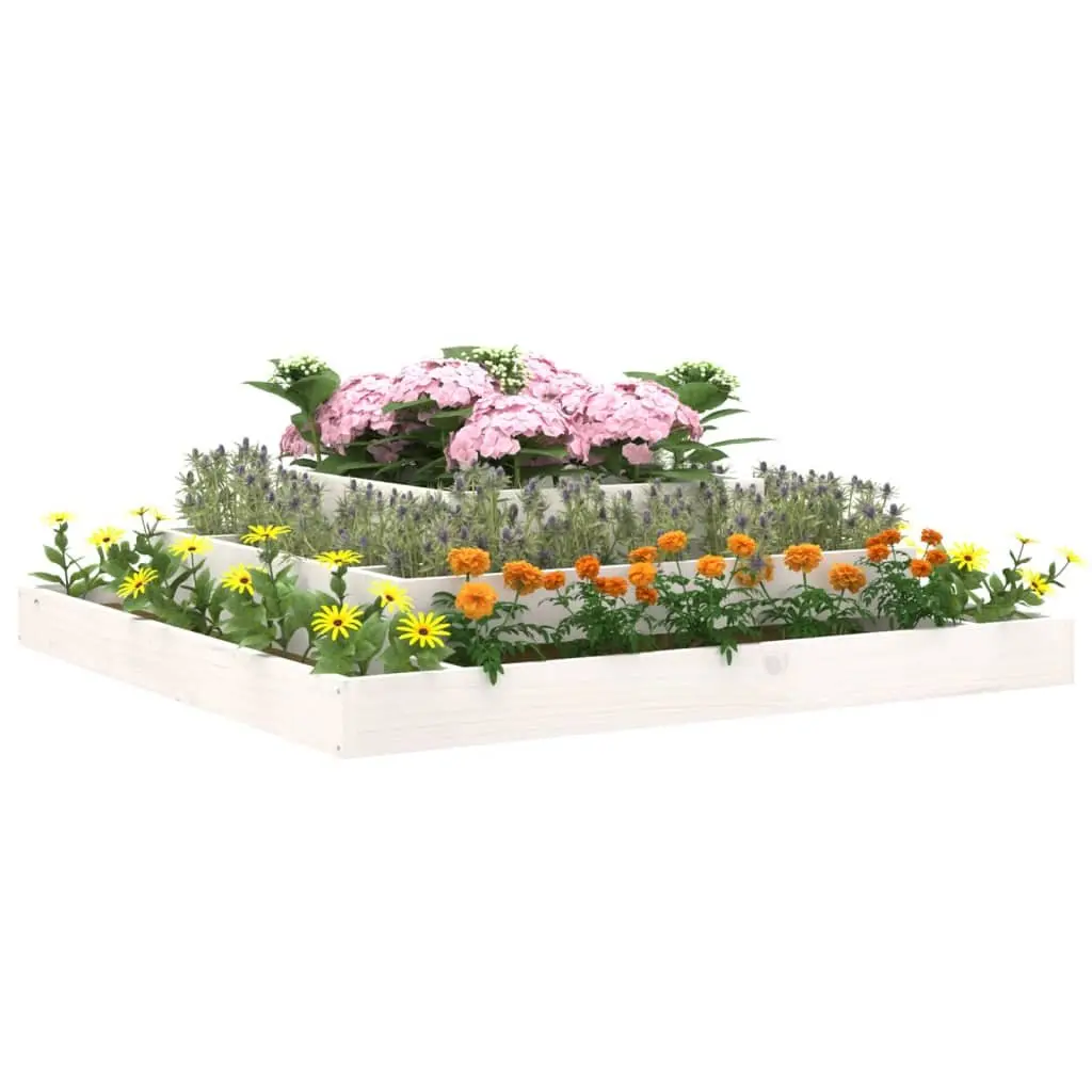 Wooden Planter Box Garden 110x110x27cm White 3-Tier Pine Flower Pot