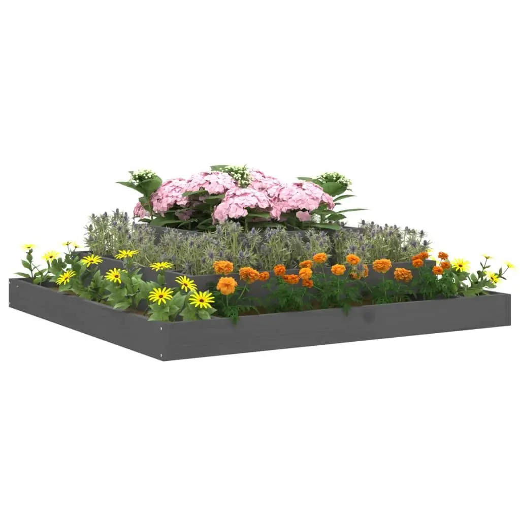3-Tier Wooden Planter Box Grey 110x110x27cm Solid Pine