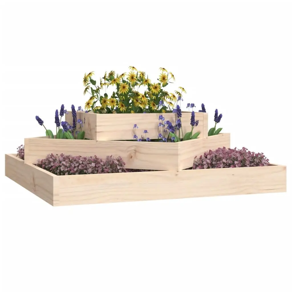 Wooden Planter Box for Garden 83x83x27cm 3-Tier Pine Flower Pot