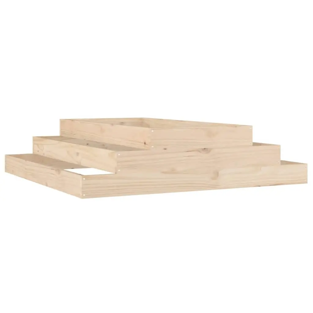 Wooden Planter Raised Flower Bed Stair-Step Design Garden Box Brown 110x110x27cm