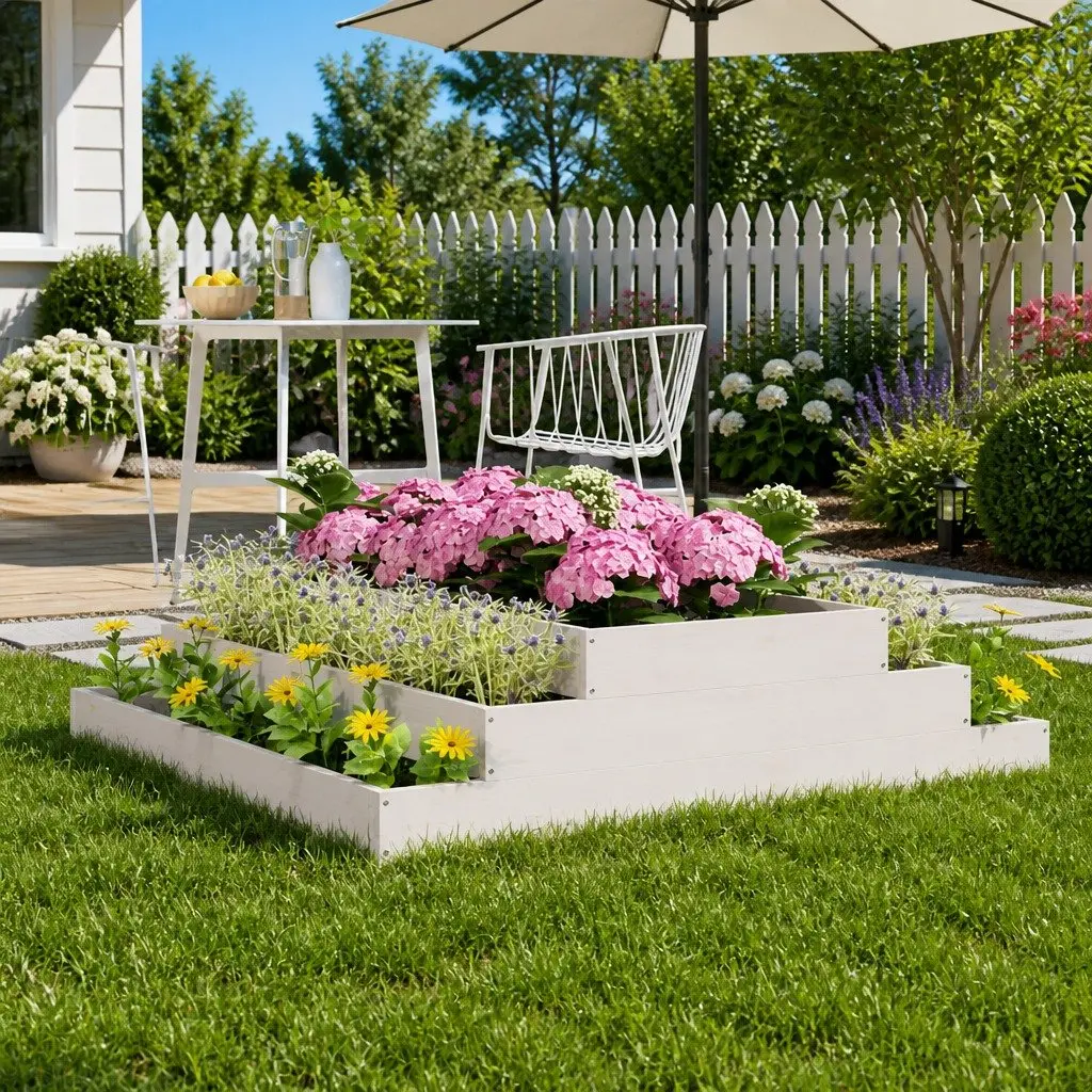 Raised Planter Box 110x110x27cm White