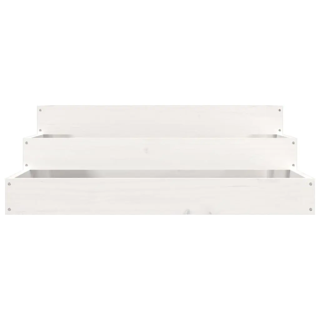 Wooden Planter Box White 78x78x27cm Raised Garden Bed Stair Step Design