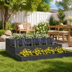 Wooden Planter Box Grey 78x78x27cm - Pine Wood Quality