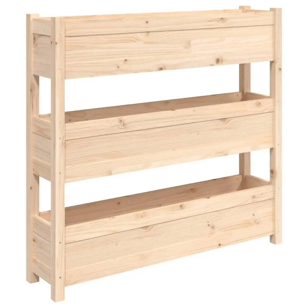 Pine Raised Garden Bed Planter with 3 Flower Boxes for Patio 112 x 25 x 104.5 cm
