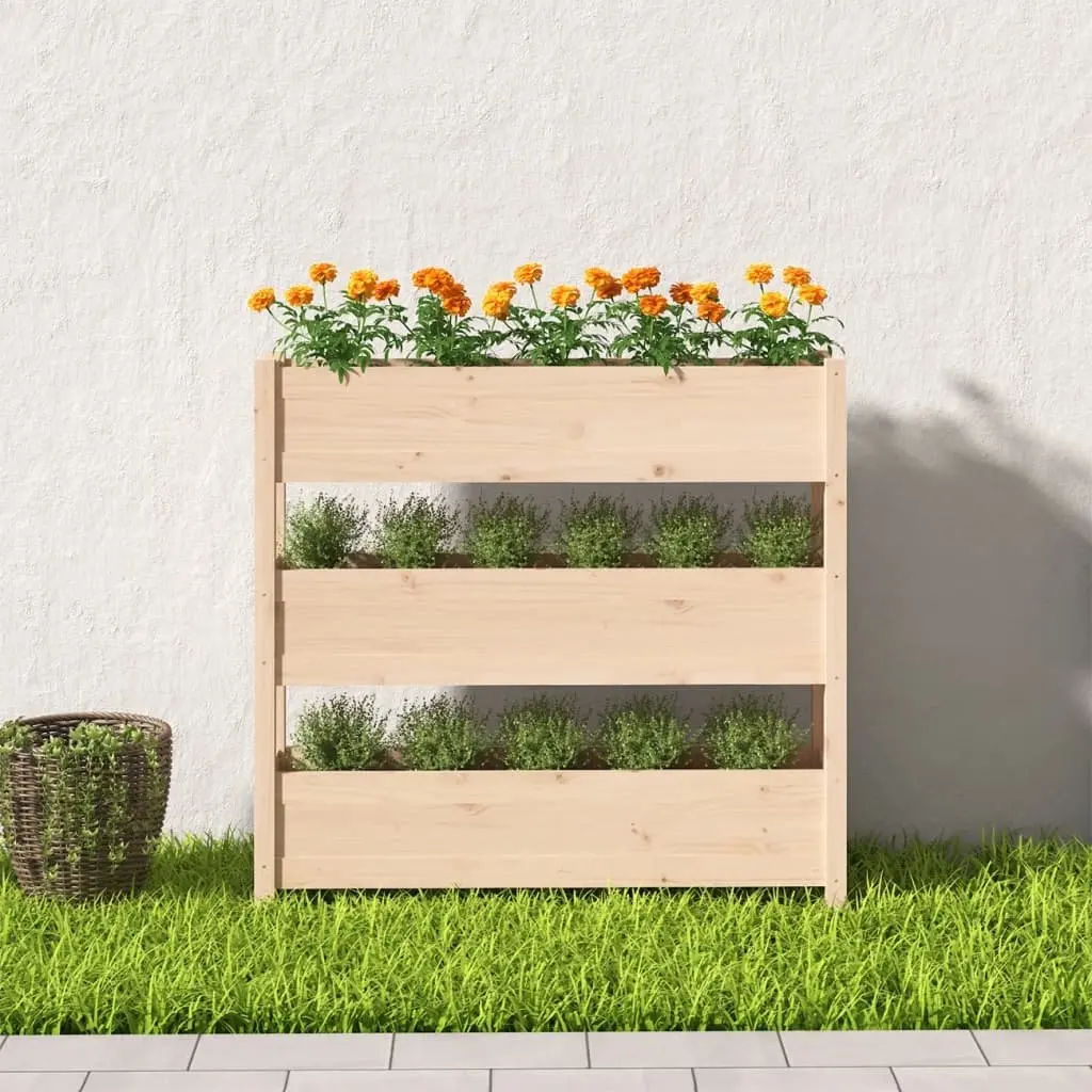 Pine Raised Garden Bed Planter with 3 Flower Boxes for Patio 112 x 25 x 104.5 cm