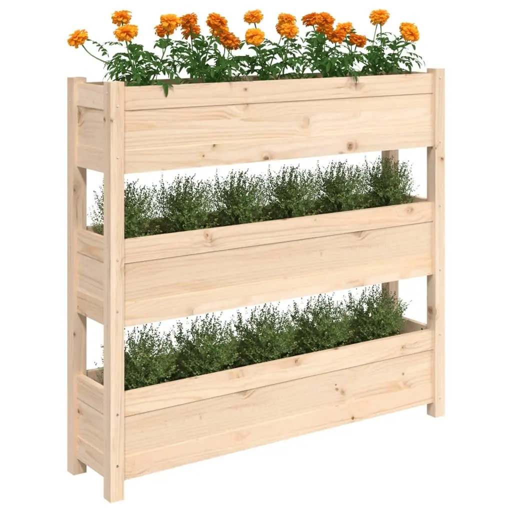 Pine Raised Garden Bed Planter with 3 Flower Boxes for Patio 112 x 25 x 104.5 cm