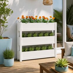 Wooden Planter Box White 3-Tier Raised Garden Bed Flower Vegetables Herb Outdoor