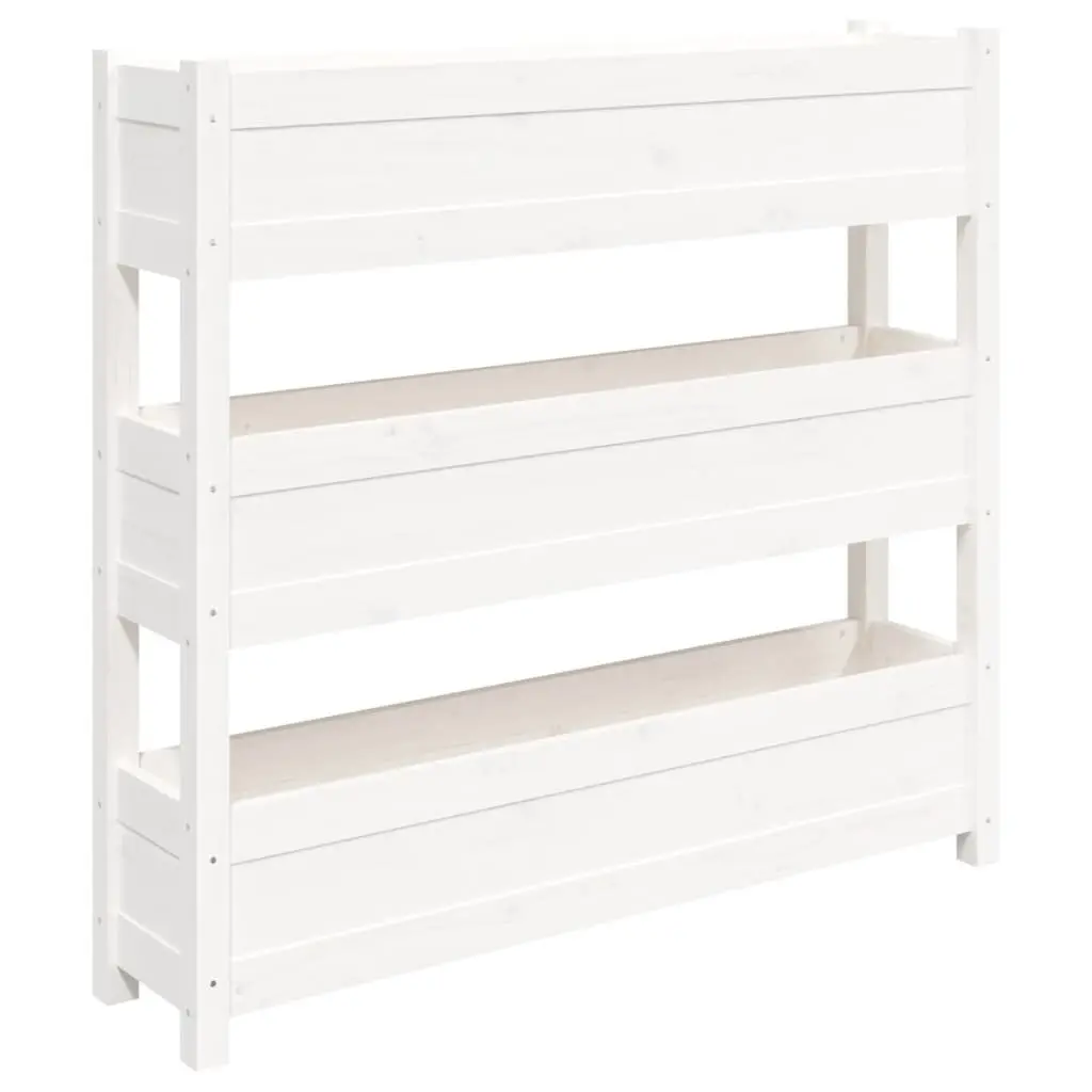 Garden Planter for Outdoor Use 112x25x104.5 cm Raised Bed with 3 Flower Boxes in White Solid Pine Wood