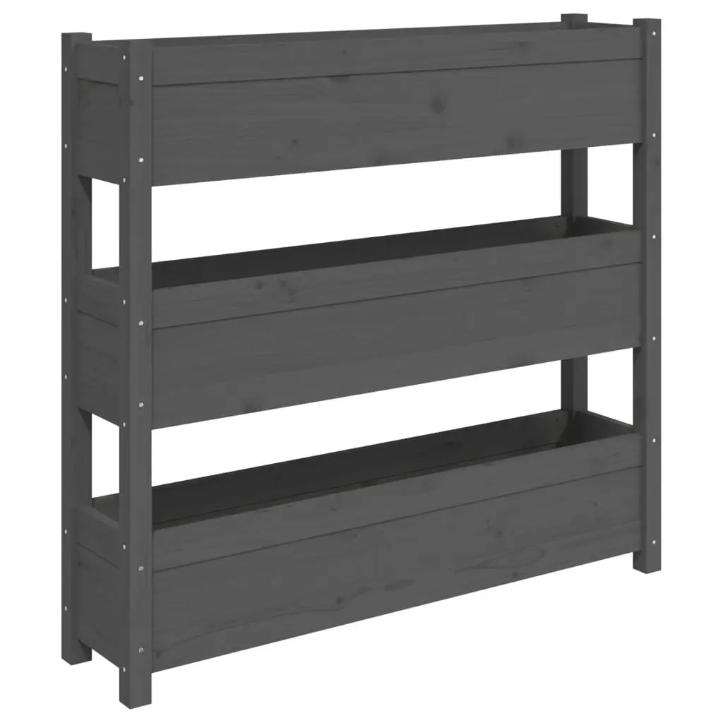 Grey Wooden Planter Raised Garden Bed 3 Flower Boxes Pine Balcony Patio Decor
