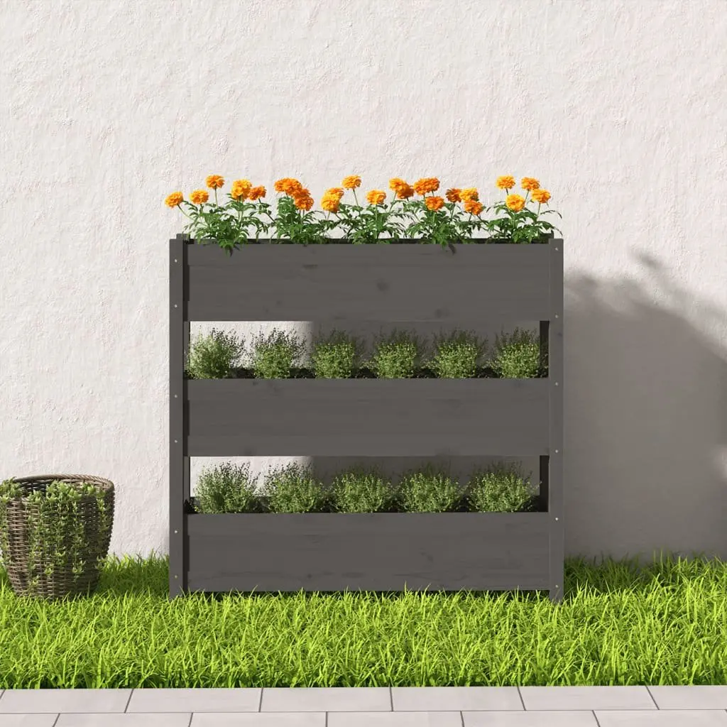 Grey Wooden Planter Raised Garden Bed 3 Flower Boxes Pine Balcony Patio Decor