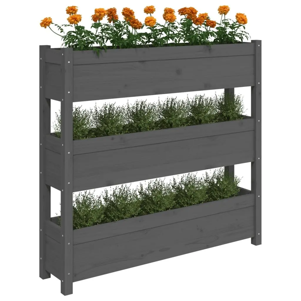Grey Wooden Planter Raised Garden Bed 3 Flower Boxes Pine Balcony Patio Decor