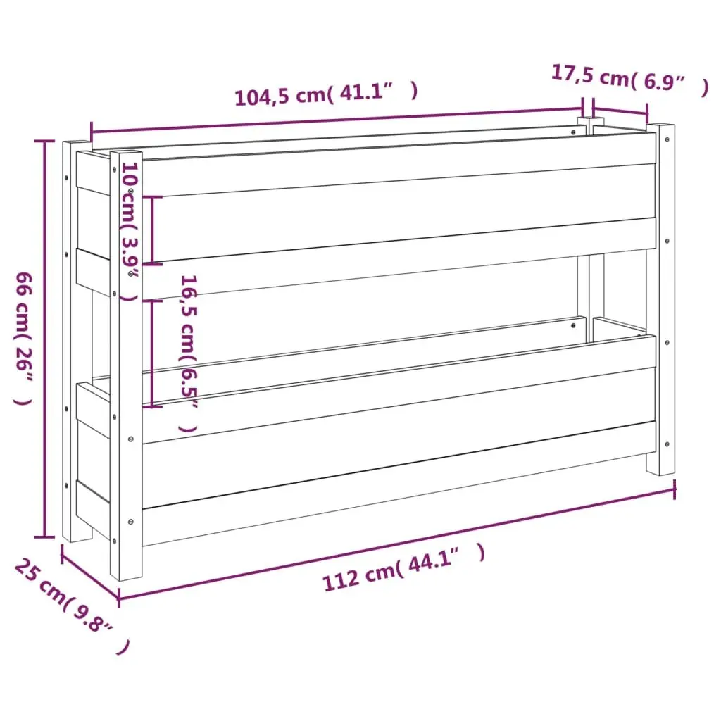 Wooden Planter Box Raised Bed Solid Pine 112x25x66 cm Flower Vegetable Garden