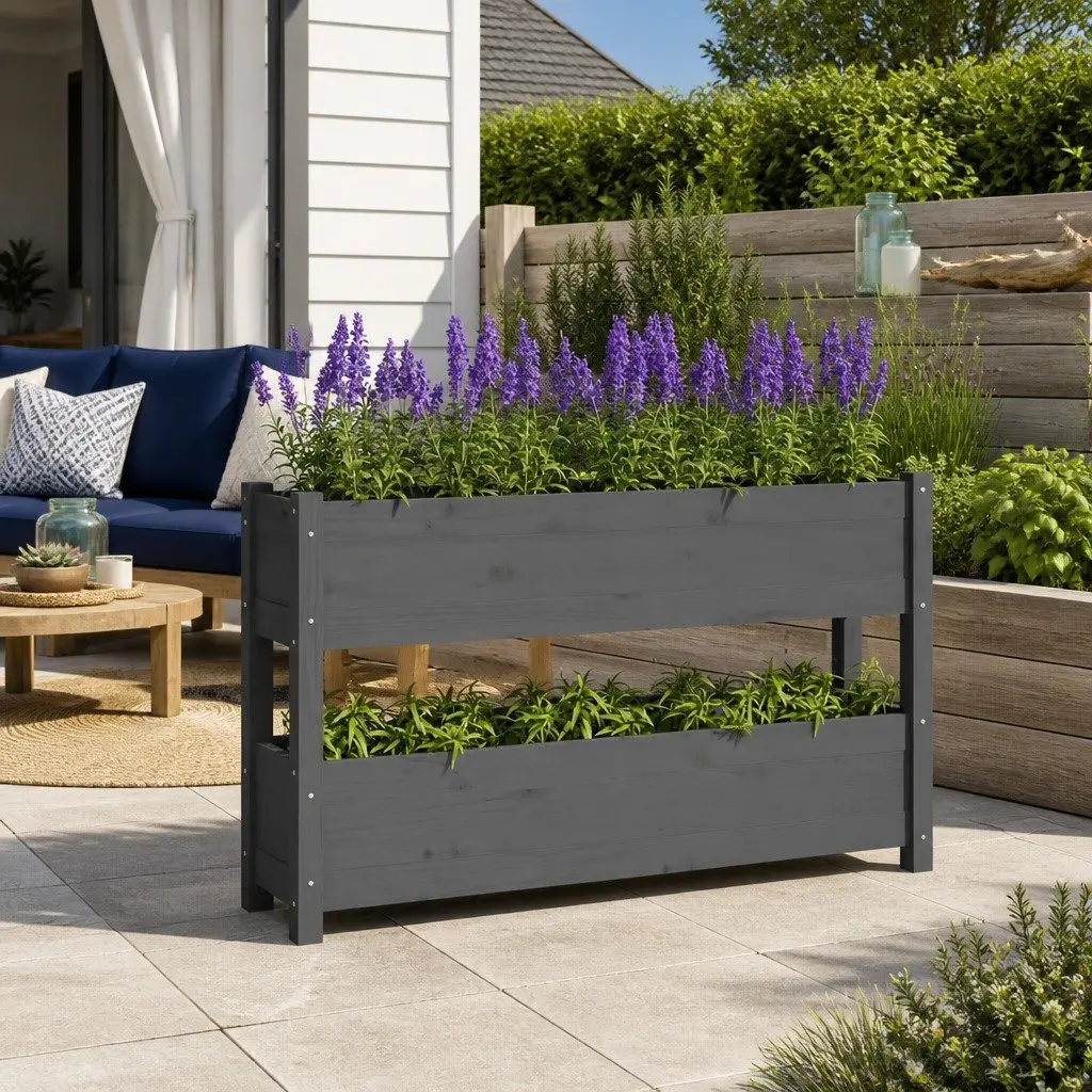 Wooden Planter Box for Garden 112x25x66 cm Grey
