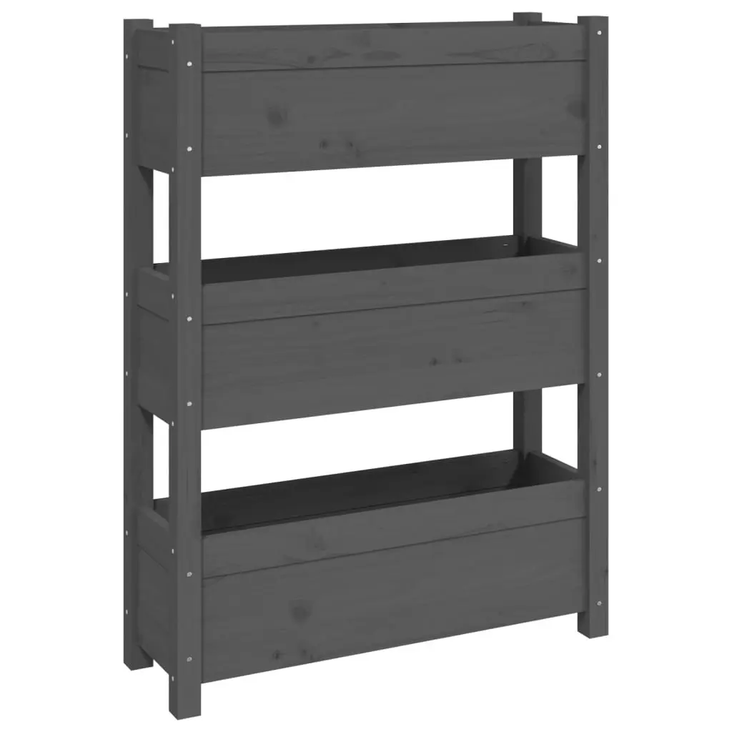 Wooden Planter Box Grey for Garden 77x25x104.5cm 3 Flower Boxes