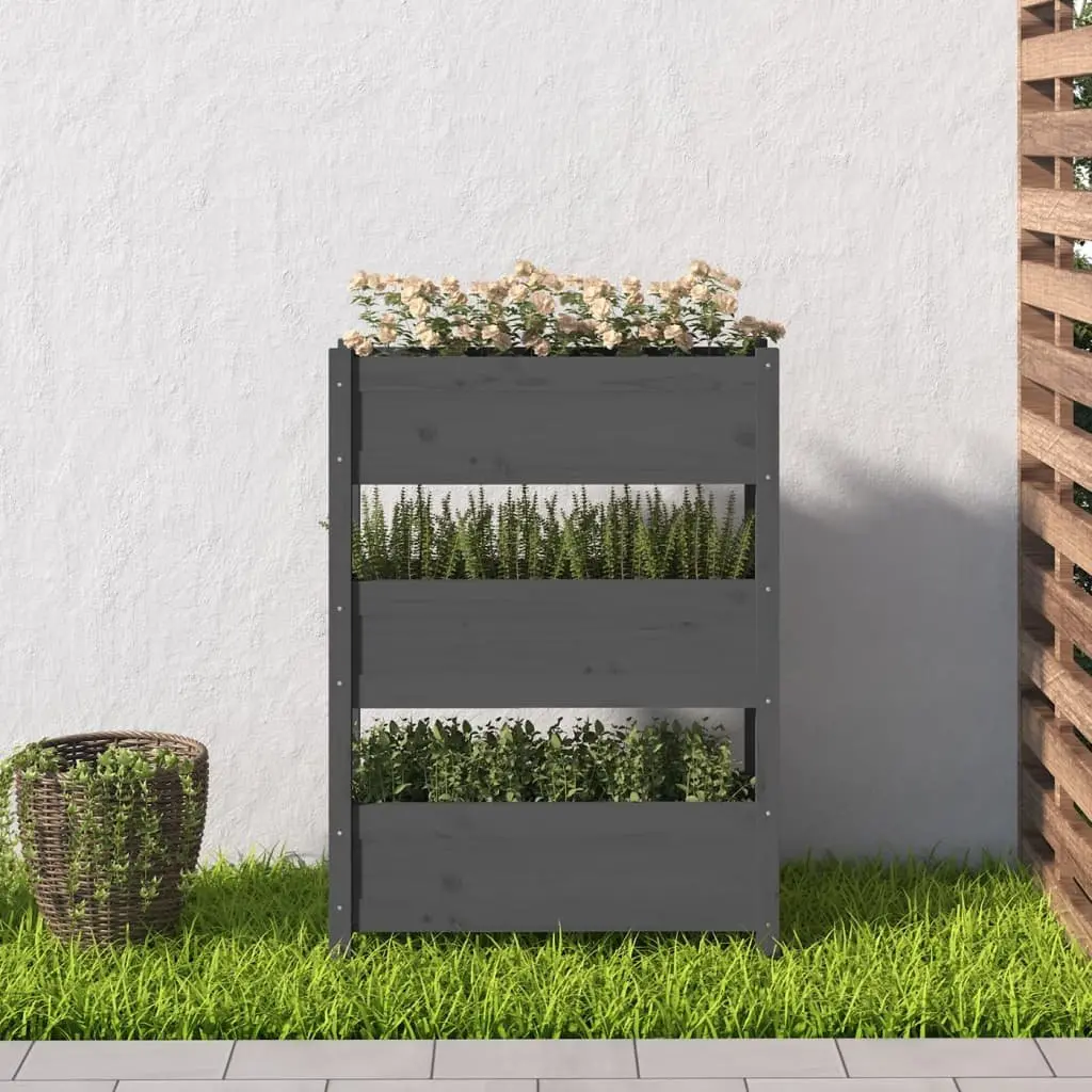 Wooden Planter Box Grey for Garden 77x25x104.5cm 3 Flower Boxes