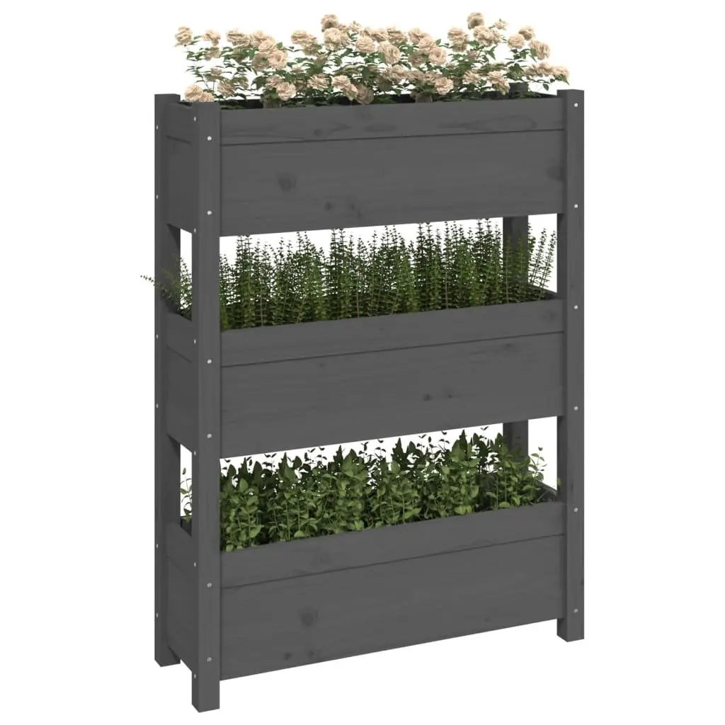 Wooden Planter Box Grey for Garden 77x25x104.5cm 3 Flower Boxes