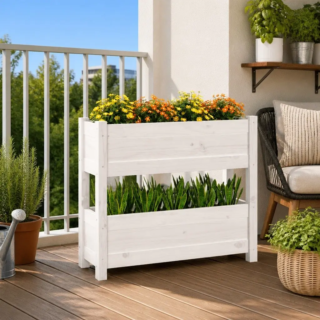 Wooden Planter Garden Patio Twin Flower Boxes 77x25x66 cm