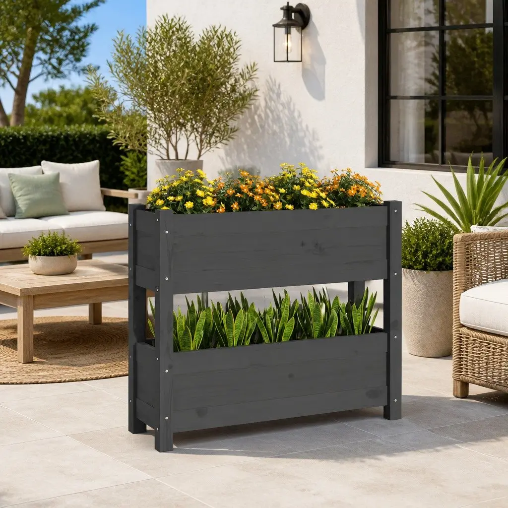 Wooden Planter Garden Raised Bed 2 Flower Boxes Patio Balcony Decor Pine